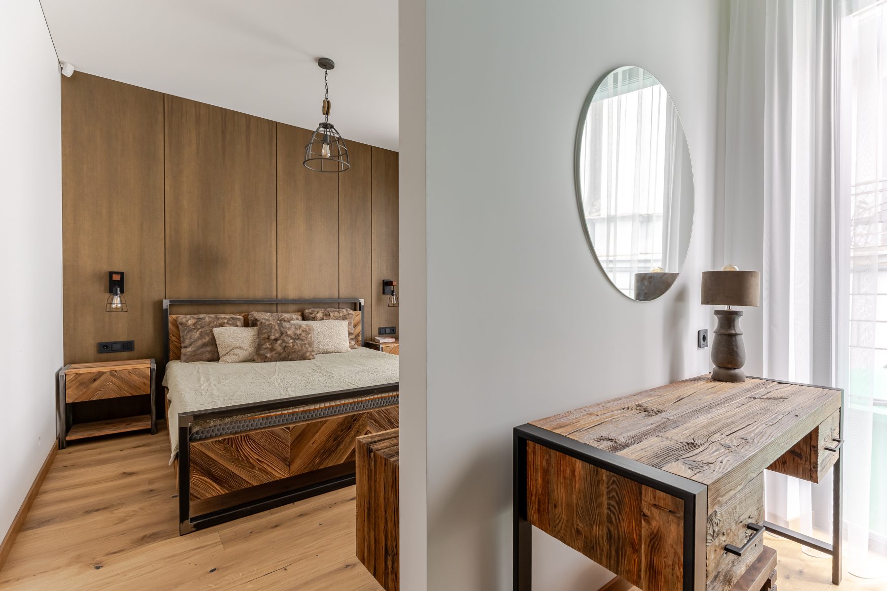 Modernus miegamasis su minimalistiniu dizainu